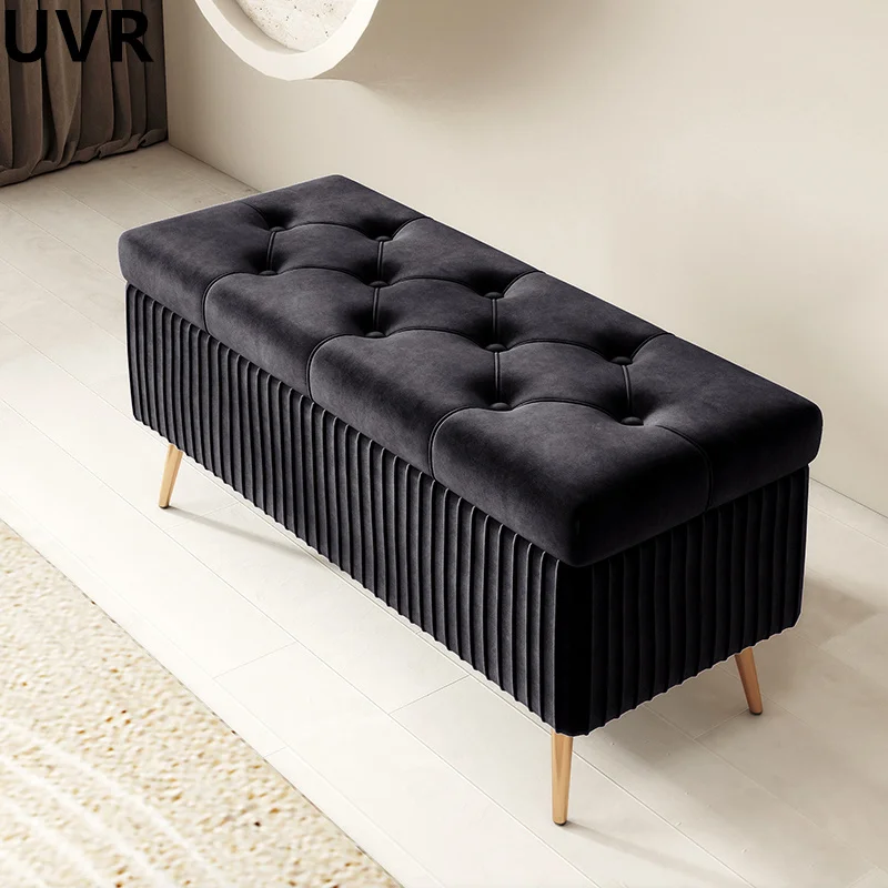 UVR Household Upholstered Cushion Shoe Cabinet Bench Entry Shoe Changing Stool Nordic Bedroom Bed End Stool Can Be Storage