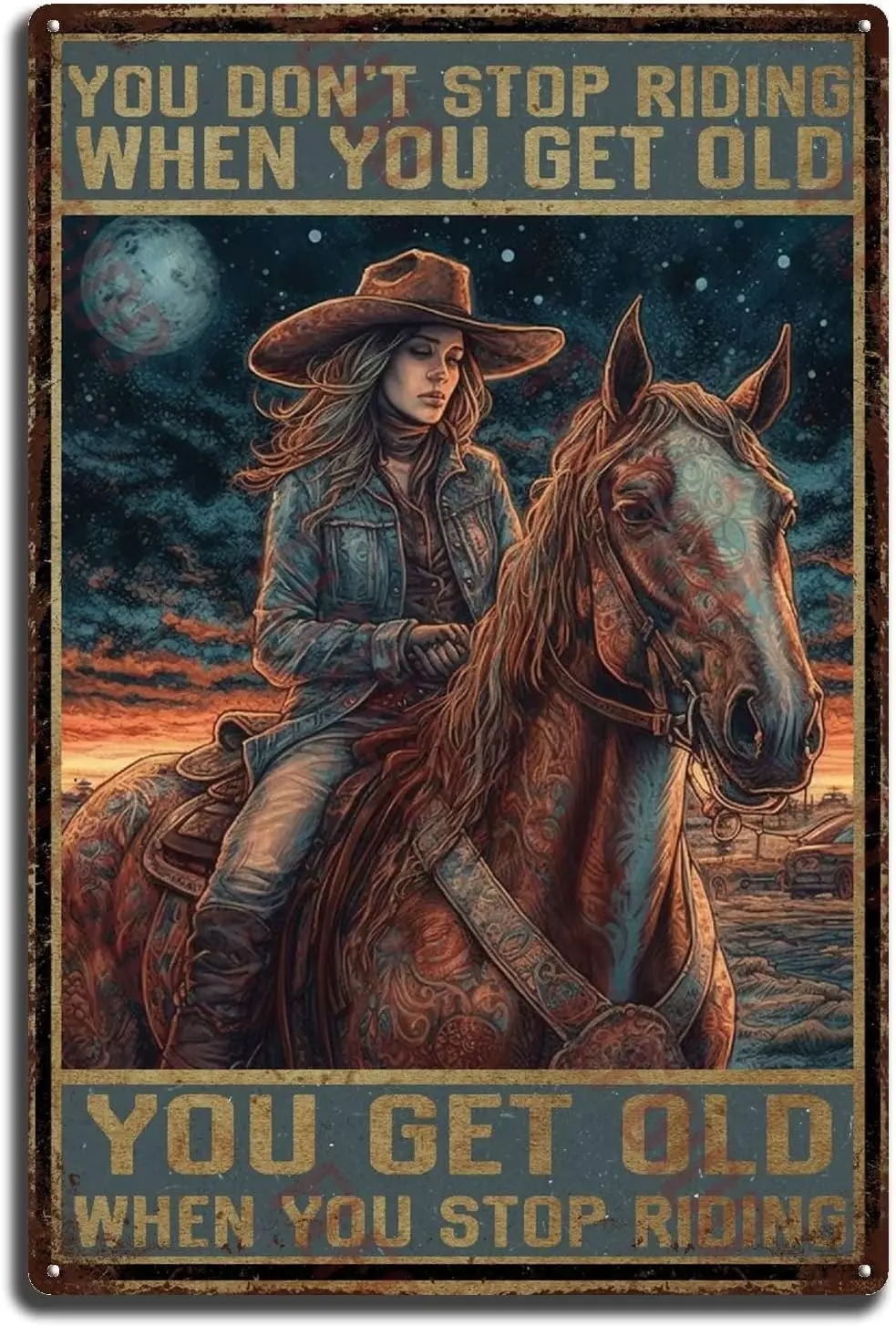 

Винтажный Декор Cowgirl верховой езды лошади вы не прекратите езду, когда вы стареете, домашний декор, винтажные барные знаки, жестяной знак для H