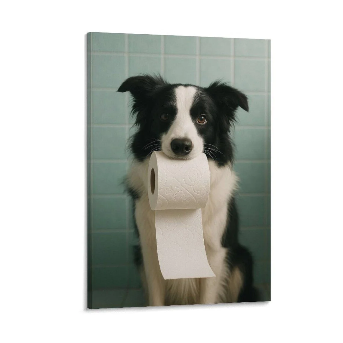 Whimsical Border Collie Toilet Paper WALL ART PRINT DECOR – Cheeky Bathroom Scene, a Cheerful Addition to Kids' Bathrooms or Gif