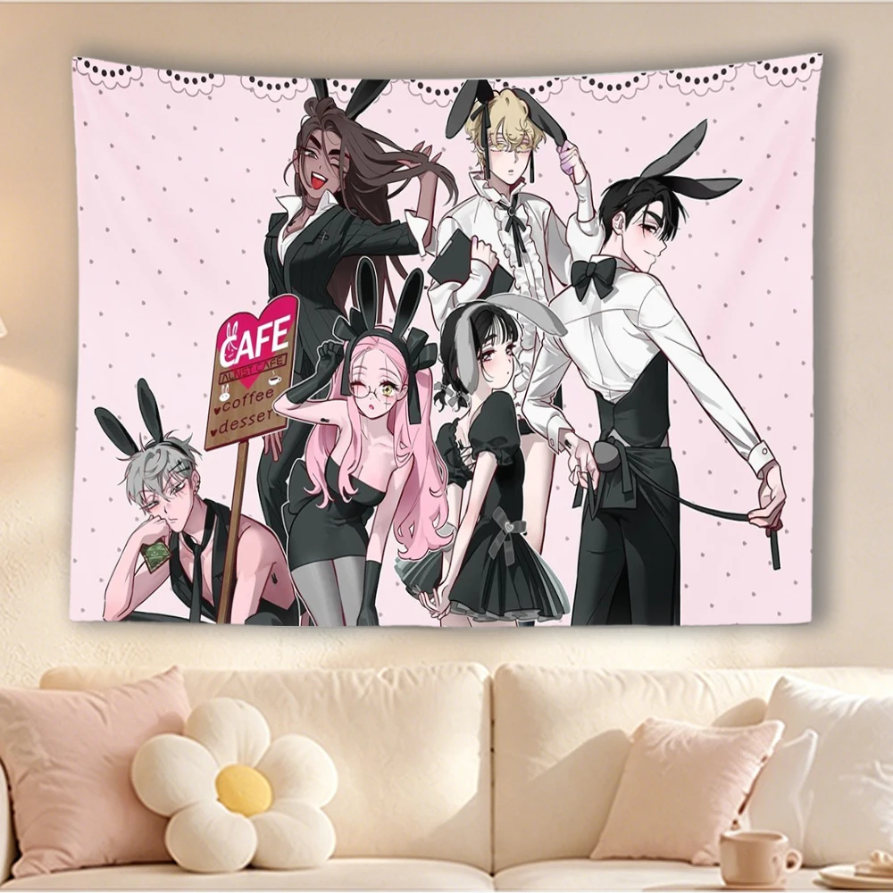 A-Alien Stage Tapestry Maid Cafe Bunny Ears Characters Print Anime Wall Hanging Aesthetic Background Cloth Bedroom Dorm Living
