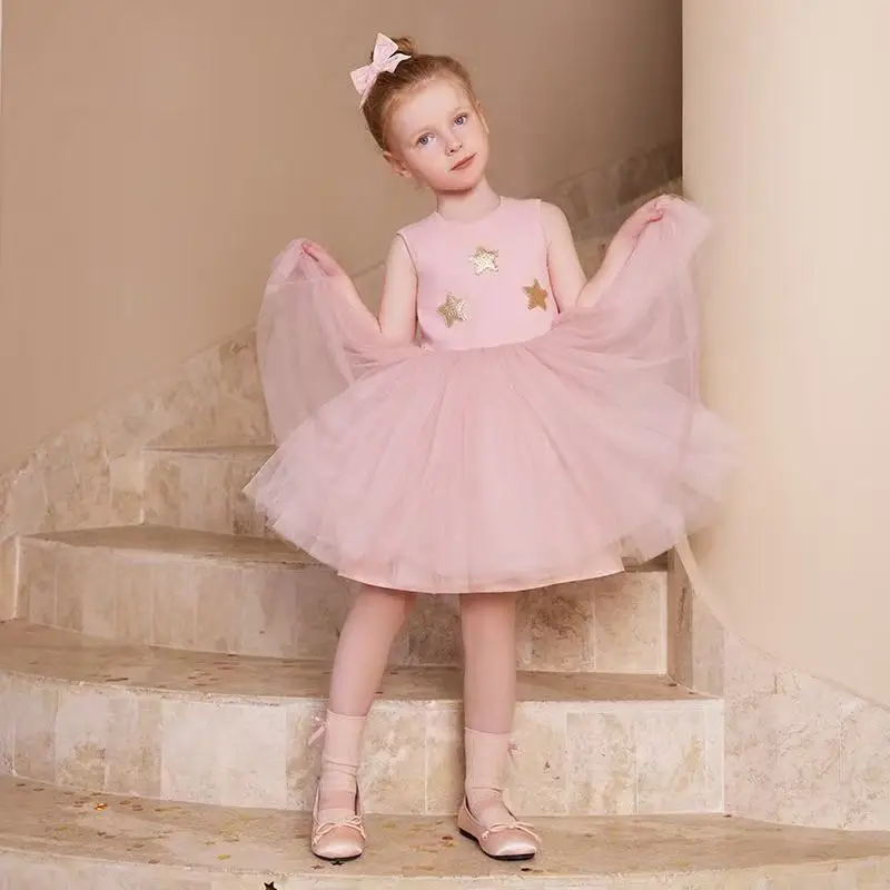 

Girl's Dress Star Dress Light Luxury High-end Summer Ballet Style Fluffy Skirt for Baby Girl's Birthday Princess Dress