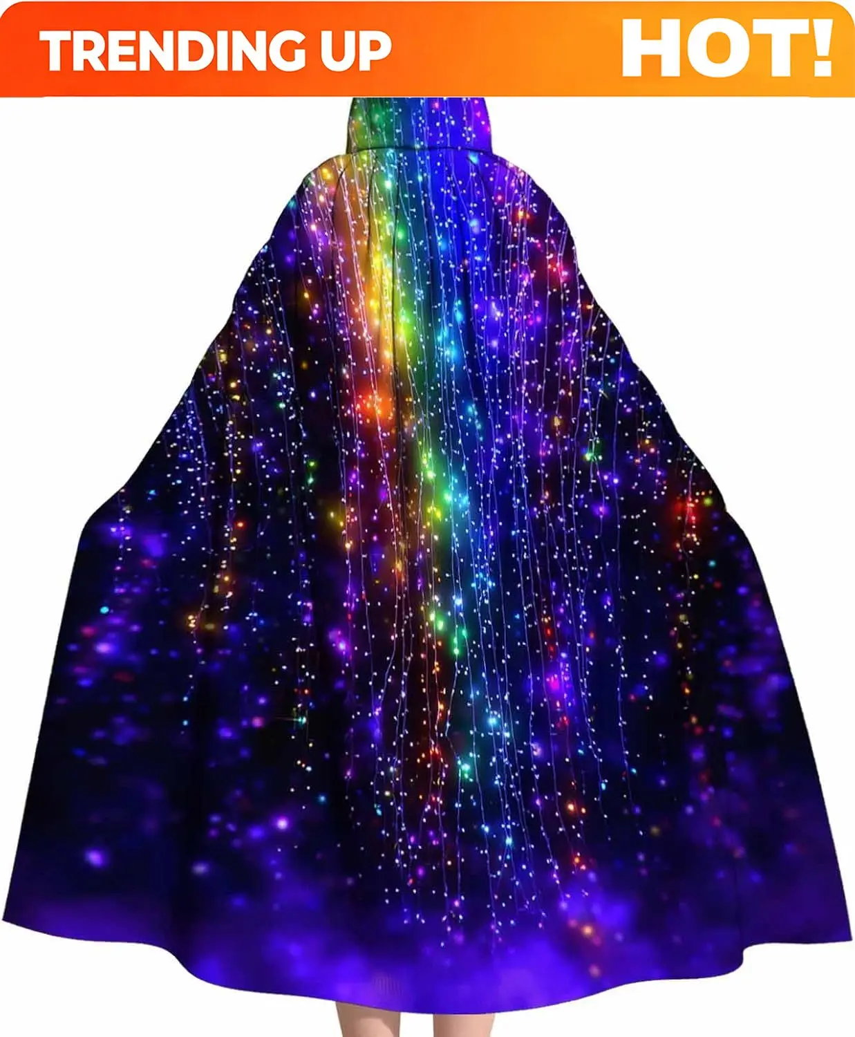 Customization Unisex Hooded Cloak - Wizard Cloak With Hood For Men & Women, Starry Rainbow Galaxy Fantasy Cosplay Robe
