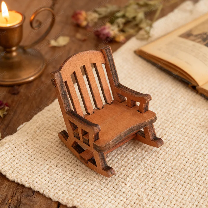 miniature wooden stool model, office bedroom decoration ornament, mini chair scene matching props