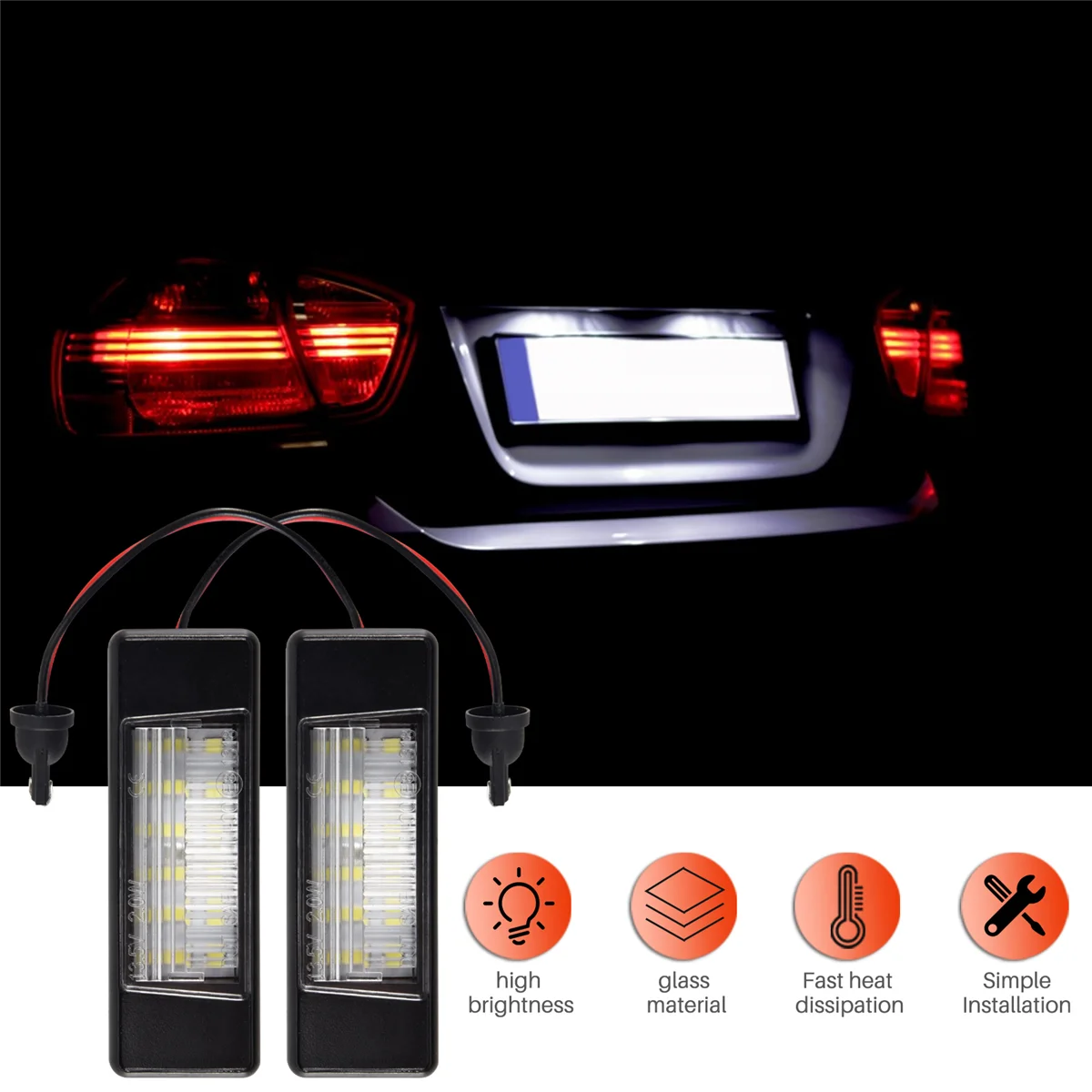 Luces piezas para matrícula de coche, luz de plástico brillante para Juke Primera, 18Led, 2 uds.