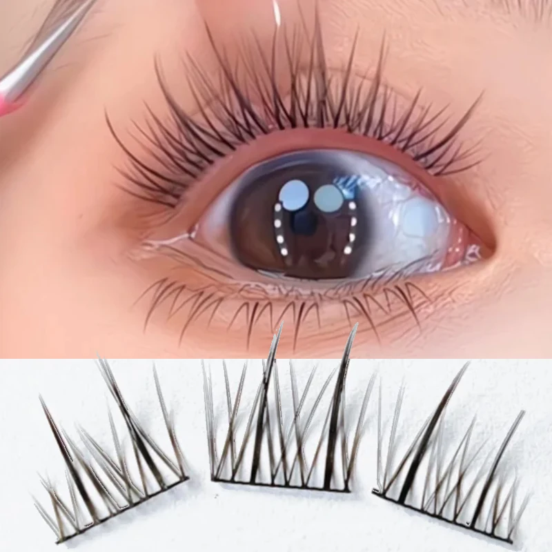 接着剤不使用クラスターまつげ個別マンガひまわりまつげナチュラルソフト 3D うっすら自己粘着 DIY まつげエクステンションメイク