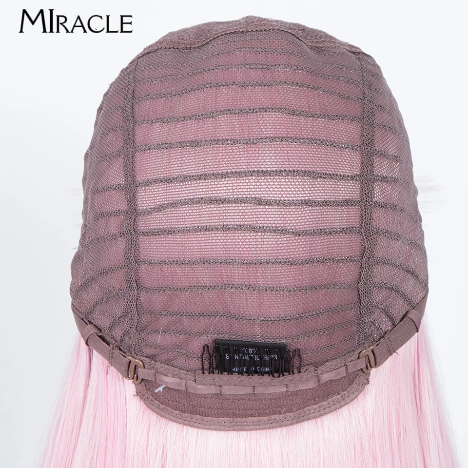 MIRACLE parrucca sintetica da 32 pollici con frangia parrucca lunga diritta per le donne parrucche Cosplay capelli lisci parrucca rosa bionda Ombre gialla