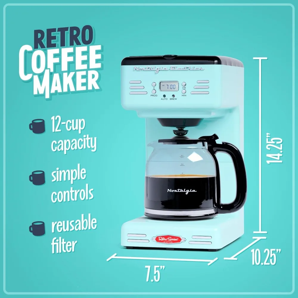 

Retro 12-Cup Programmable Coffee Maker With LED Display, Automatic Shut-Off & Keep Warm, Pause-And-Serve Function, Aqua