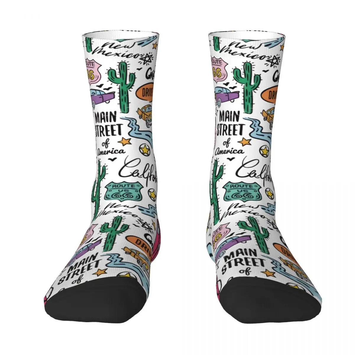 U S Route 66 Pattern Flat Design Men Women Socks Cycling Novelty Spring Summer Autumn Winter Stockings Gift