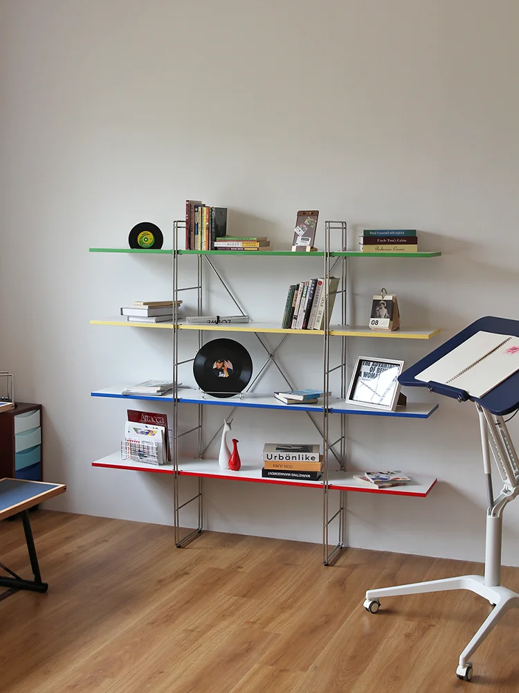 رف تخزين متعدد الطبقات من الفولاذ المقاوم للصدأ في العصور الوسطى، رف عرض منزلي ممتد من الأرض إلى السقف