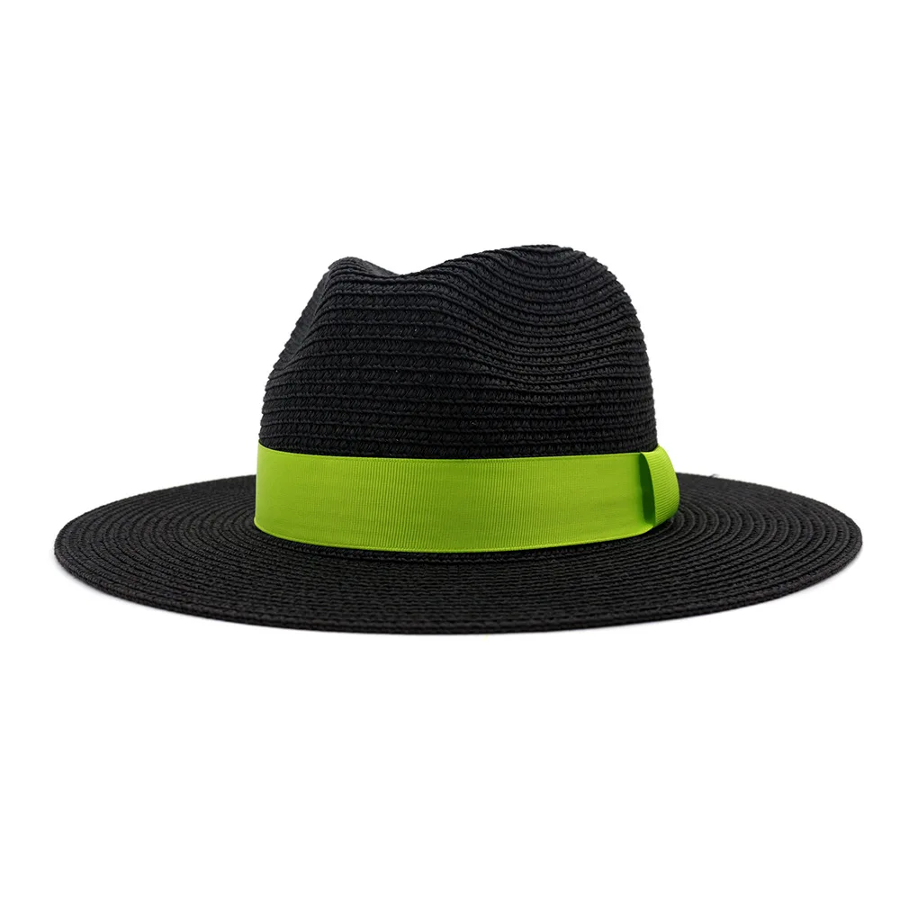 

Black Panama Hat Stylish Sun Hats for Women Men Straw Jazz Fedora Hat Summer Beach Trilby British Style Wide Brim Hat New Design