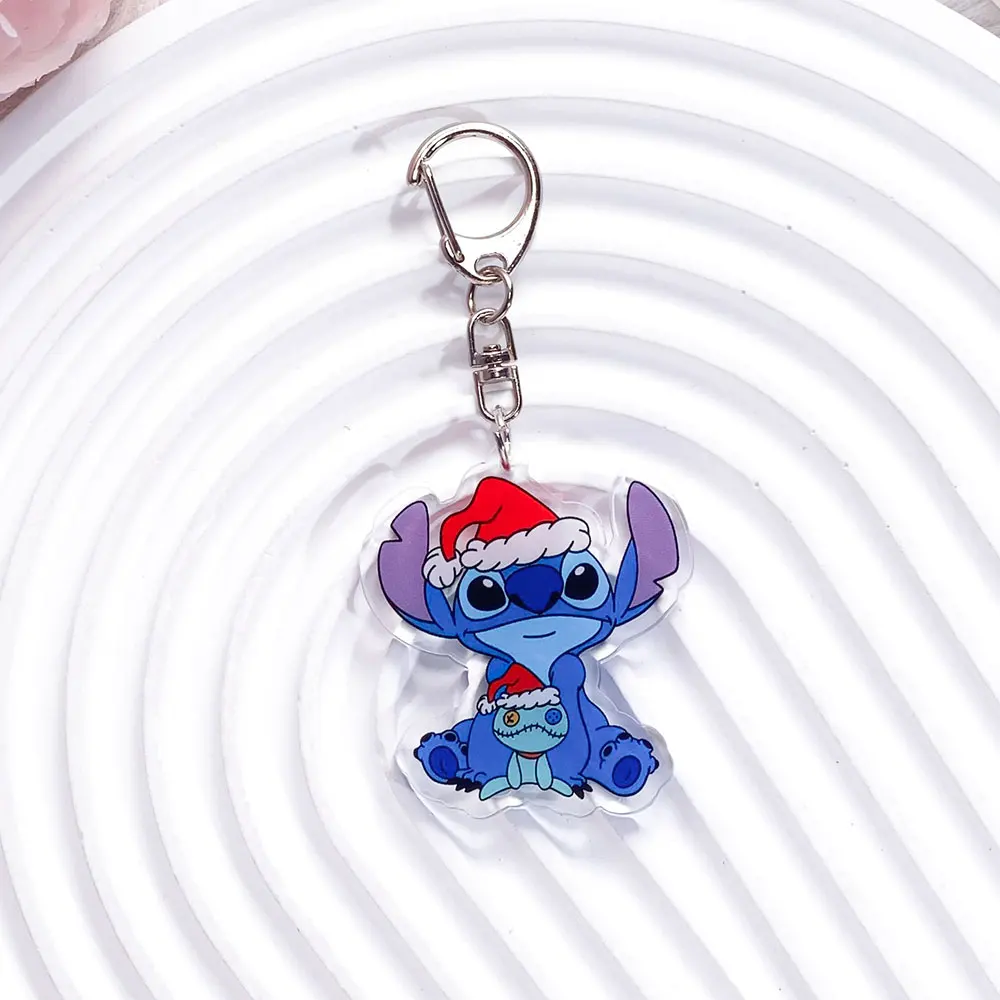 ديزني غرزة عيد الميلاد العصرية سلسلة مفاتيح مصنوعة من الأكريليك اكسسوارات حقيبة سحر لطيف على ظهره قلادة الإبداعية حلقة رئيسية هدايا للأصدقاء