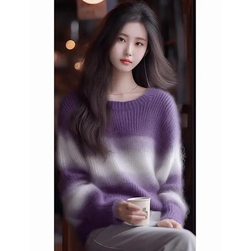 

Knitwear Woman clothes winter 2025 Women's sweater Pullover Winter clothes woman tops cozy Gradient Purple Sweater