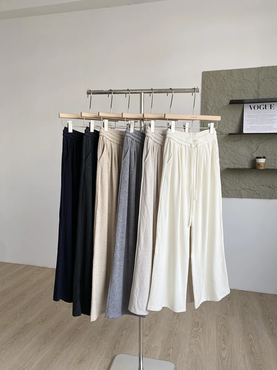Pantaloni da donna a gamba larga in vita elastica con coulisse primavera autunno da donna Pantaloni dritti Losoe comodi a vita alta tinta unita