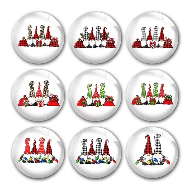 Merry Christmas Xmas Cute Gnome Dwarf Gift Round Photo Glass Cabochon Demo Flat Back DIY Jewelry Making Supplies Snap Button