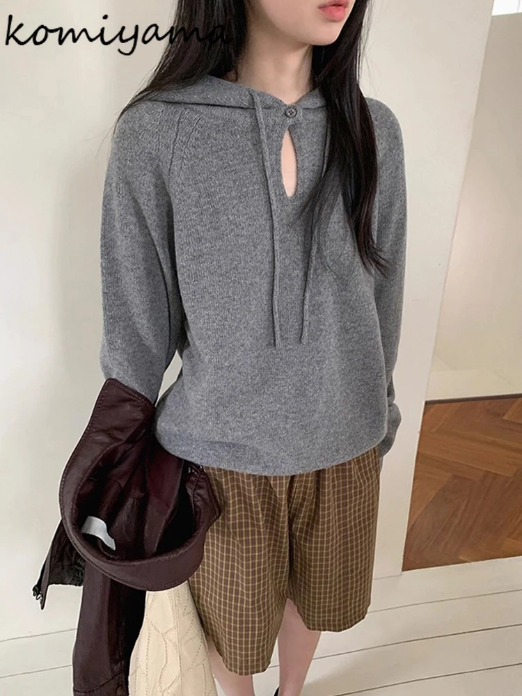 

Hooded Long Sleeve Ropa De Muje Button Design Sweater Autumn New Clothes Woman Lazy Style Pull Looce Casual Pulls Femmes