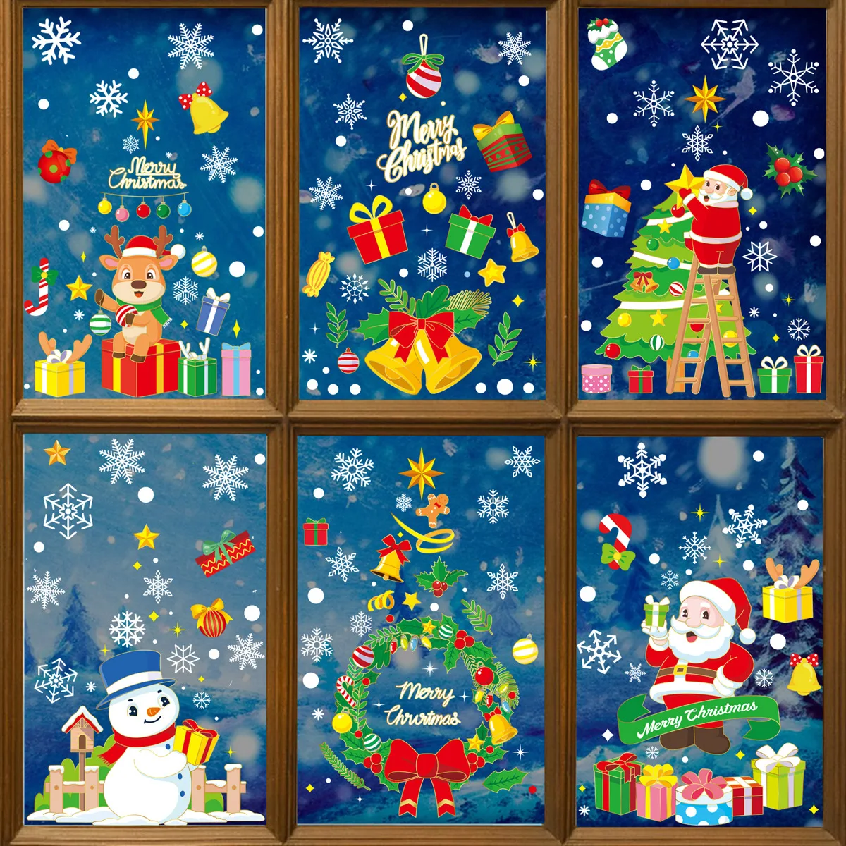 2025 New Christmas Decoration Snowflake Sticker Elk Snowman Christmas Tree Static Sticker Christmas Party Arrangement