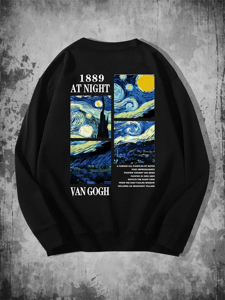 

Men's Retro Van Gogh Star Night Sweater Green Swirl Galaxy Painting Print and Loose Round Neck Pullover with Daily Casual Outfit