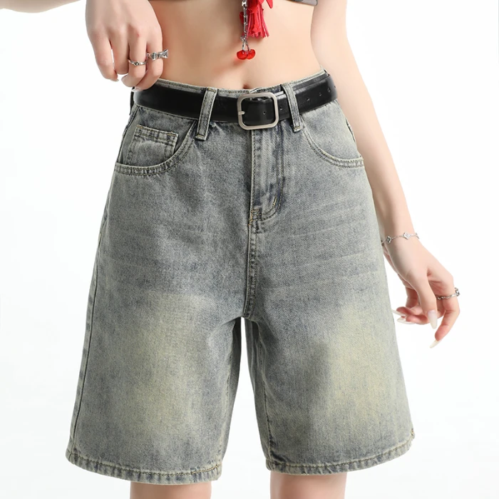 

Brand Clothing 2026 Summer New Women's Retro Blue Denim Bermuda Shorts High Waist Loose Fit Casual Knee-length Pants