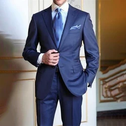 Casual Business Navy Blue Mens Suits Slim Fit 2 Piece Jacket Pants Set For Groom Wedding Tuxedo Formal Office Wear Costume Homme