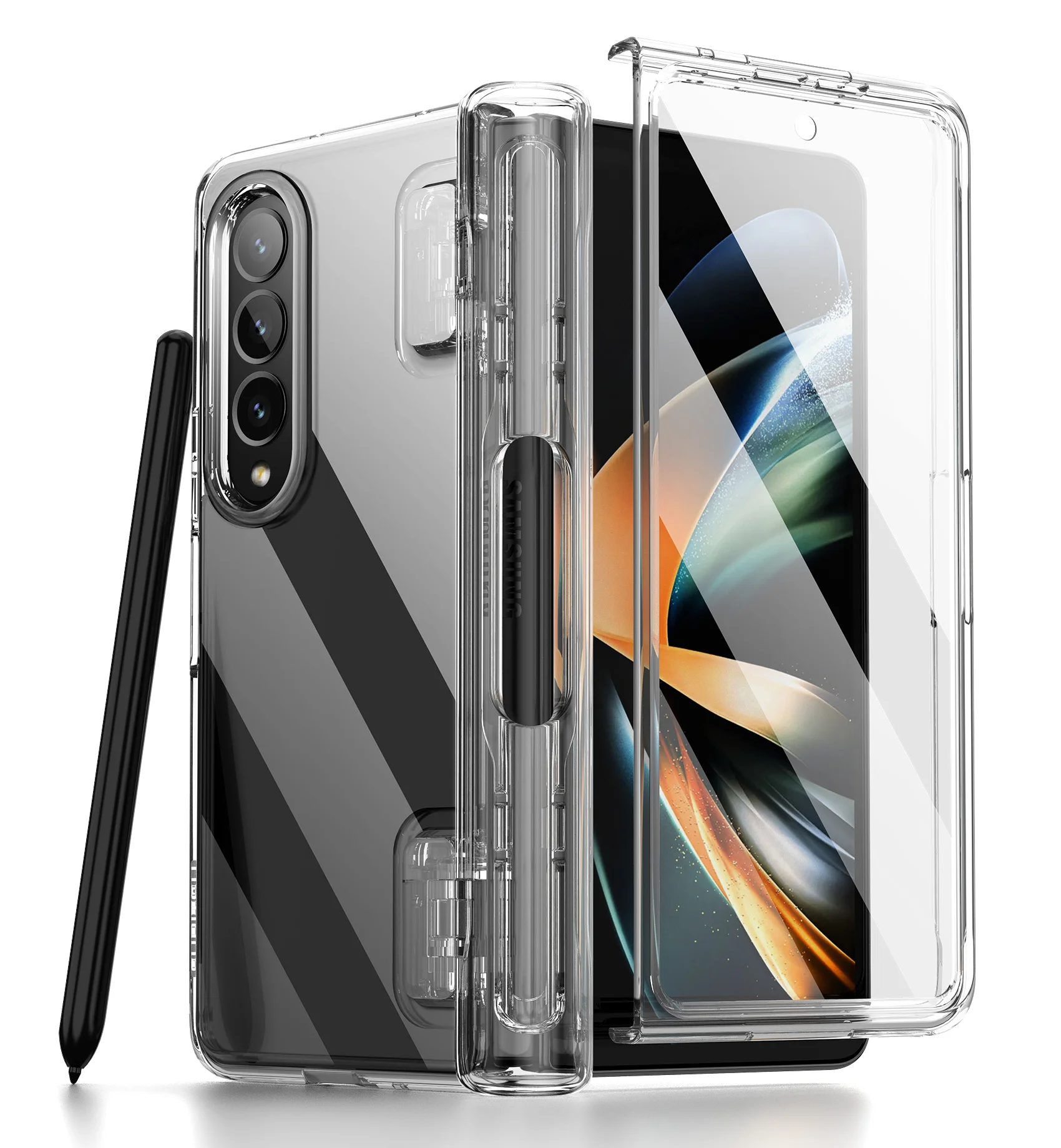 SURITCH for Galaxy Z Fold 4 Clear Case with Built in Screen Protector 360Full Body Bumper Hard Shell Shockproof Protective Cover