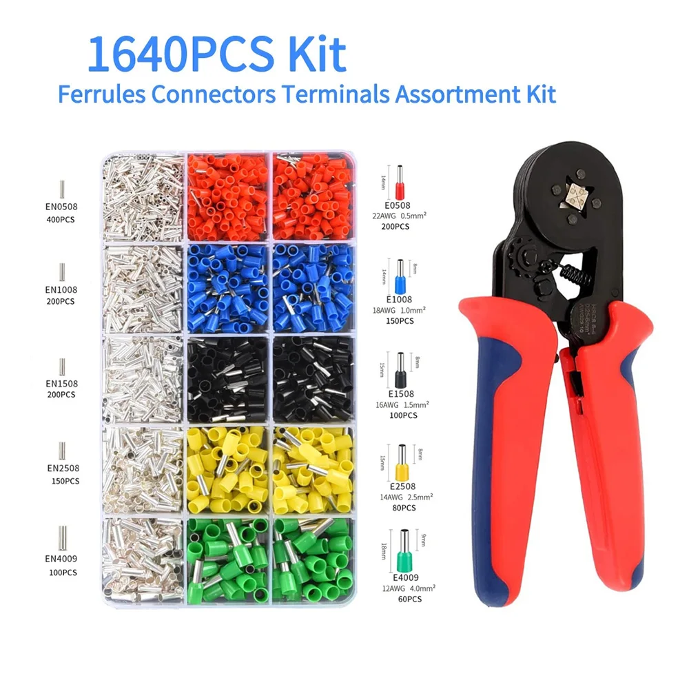 

1640pcs Wire Ferrules Crimp Tool kit Tubular Terminal Tube Ferrule Insulated Crimp Connector Pin Kit for Electrical Crimping