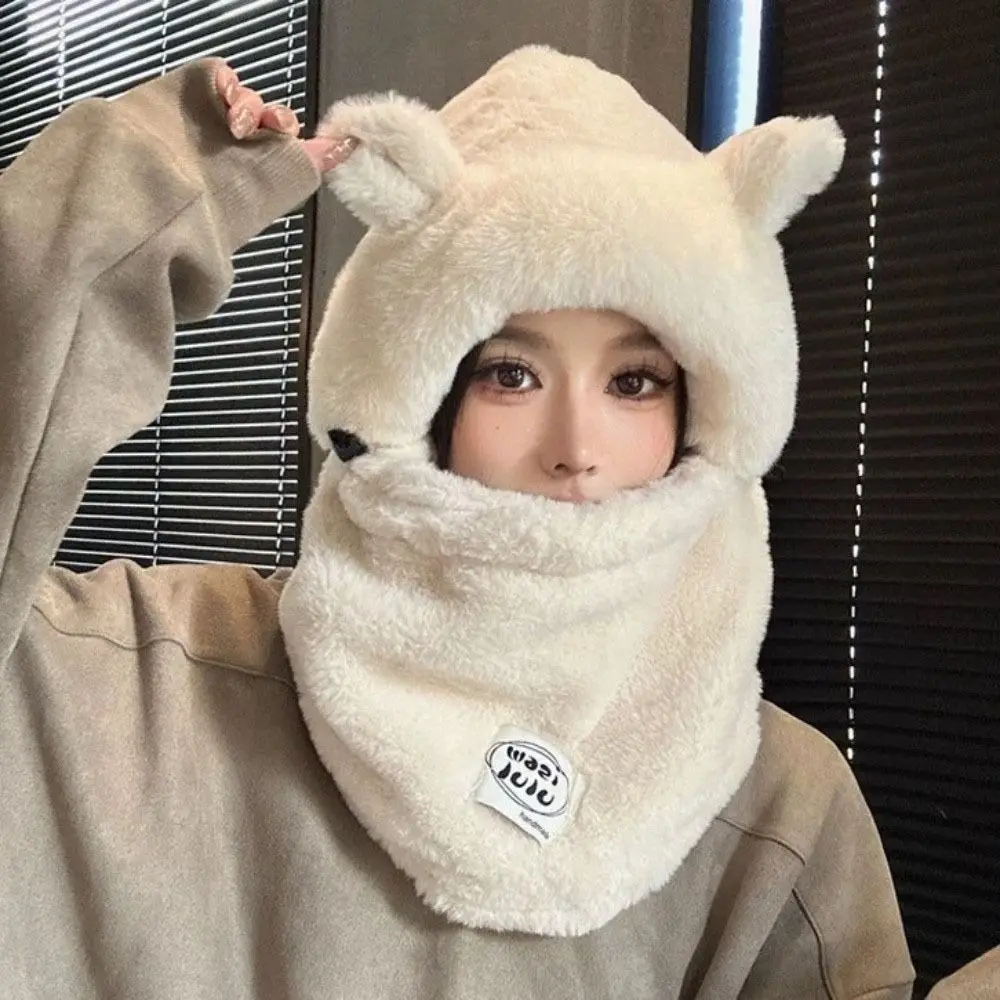 لينة أفخم الشتاء وشاح متكامل قبعة مكافحة البرد الدفء قناع قبعة صوفية يندبروف 4 في 1 وشاح مقاوم للبرد النساء #4