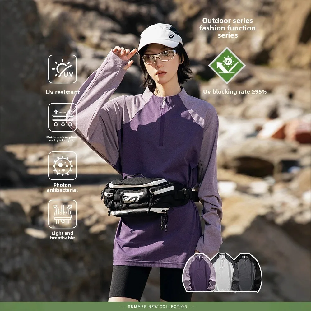 

Outdoor sports sunscreen quick-drying short-sleeved T-shirt men's half-open zipper splicing couple's loose top