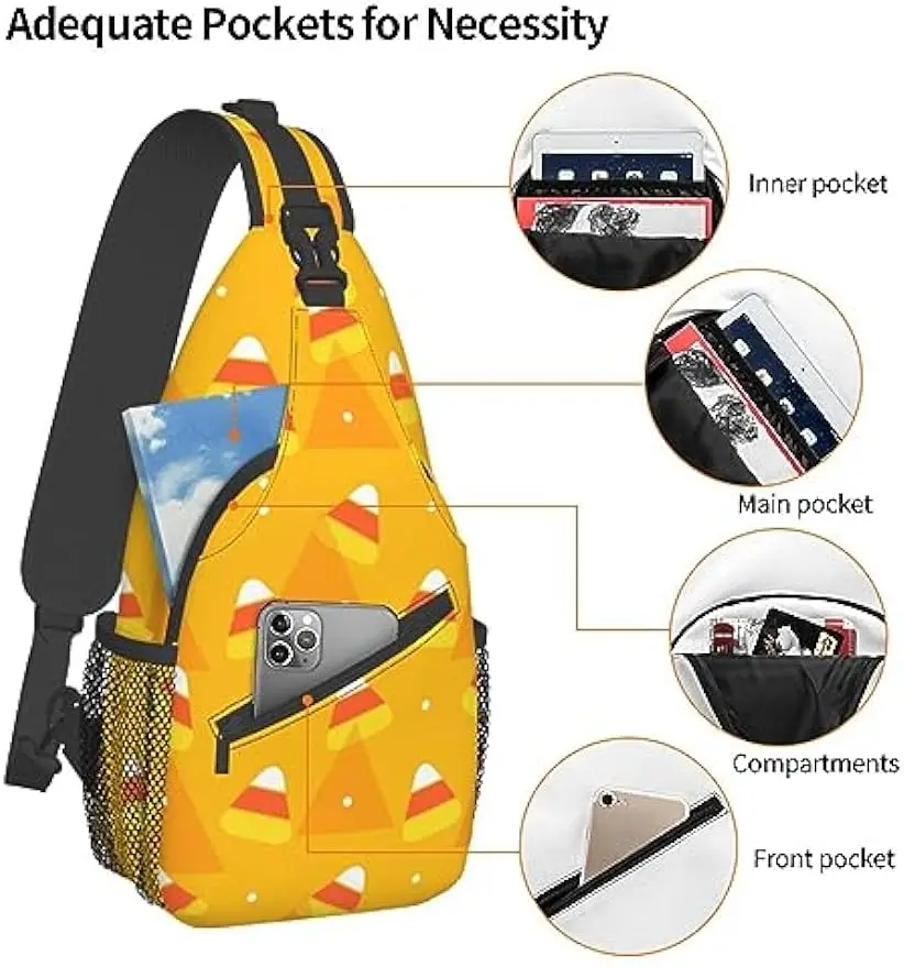 Halloween Candy Corn Pattern Men Cross Chest Bag Crossbody Shoulder Bag Outdoor Travel Hiking Daypack with Multiple Pockets