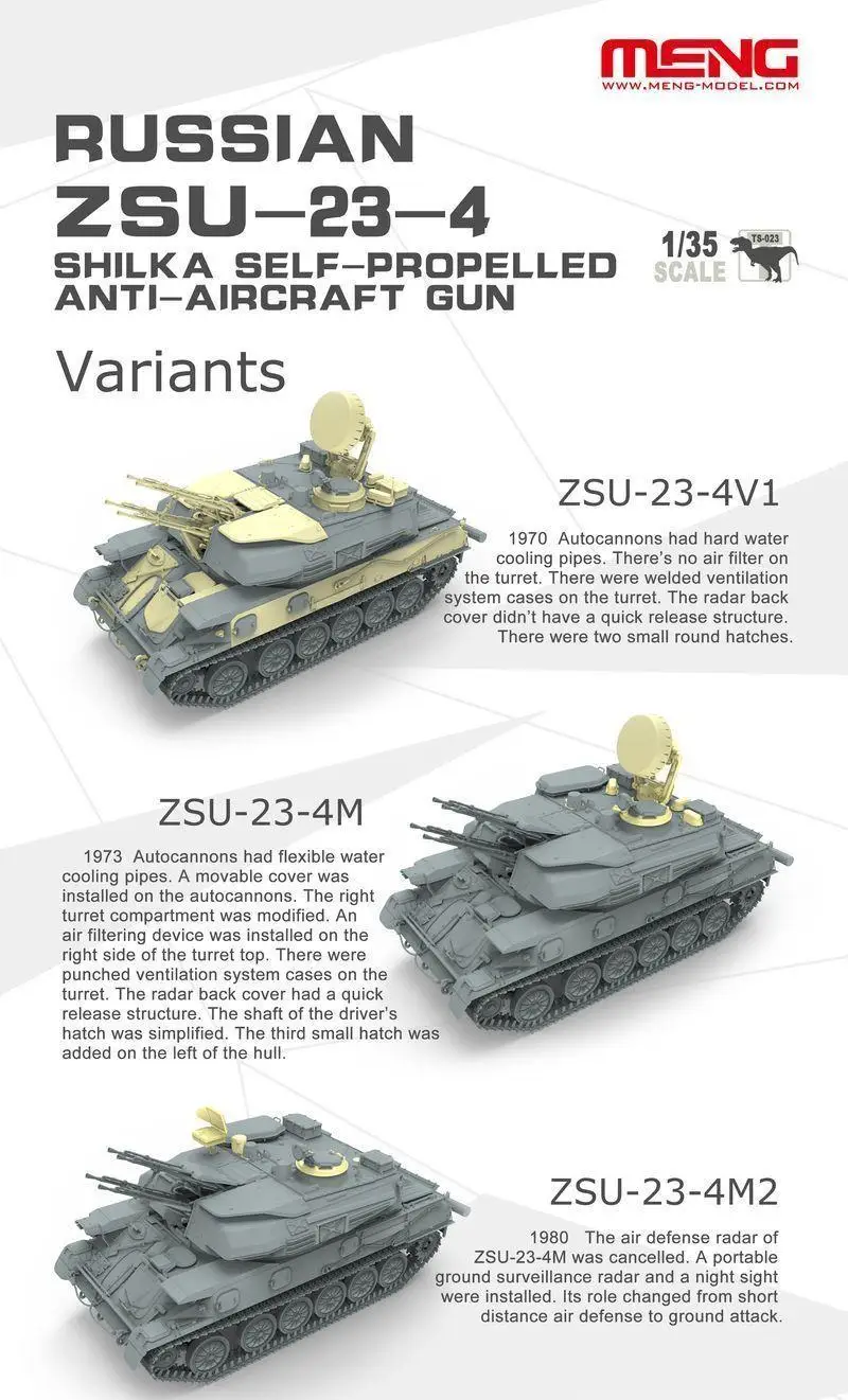 TS-023 Meng Model 1/35 Russian ZSU-23-4 Shilka Self-Propelled Anti-Aircraft Gun