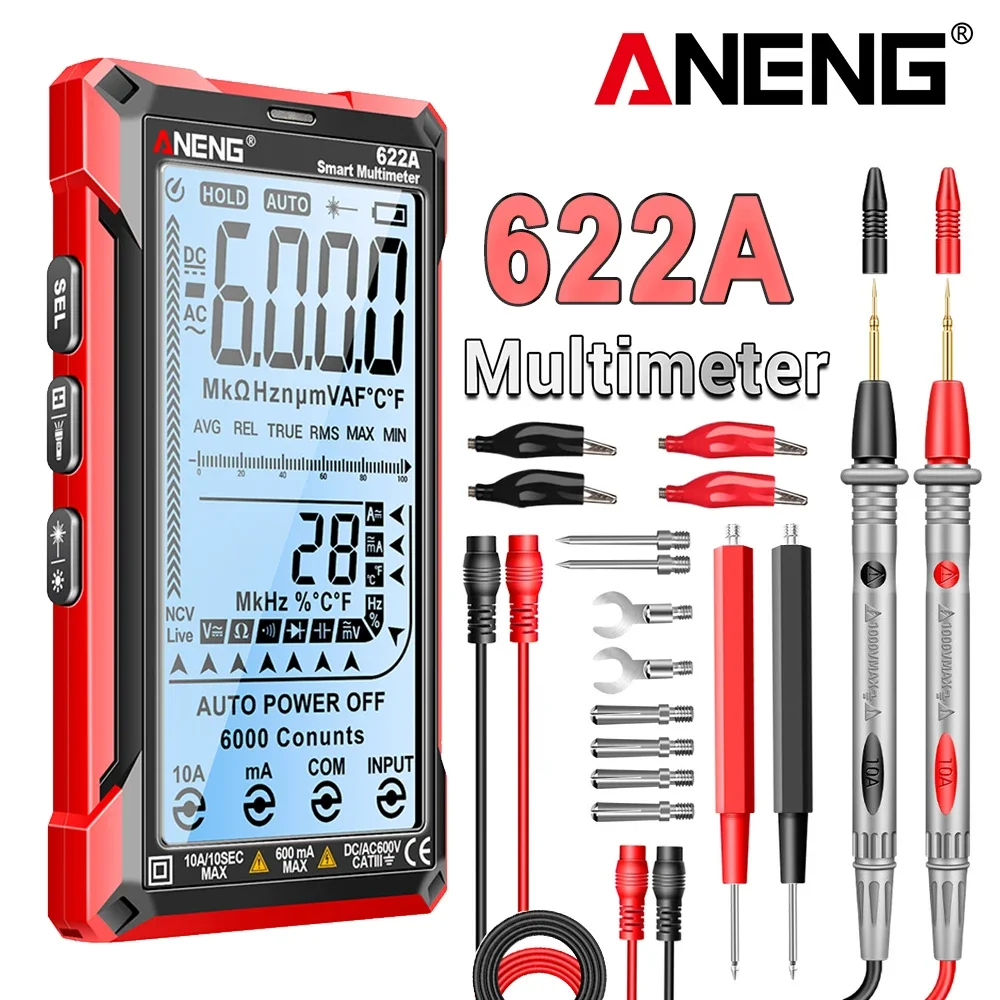 

Infrared Laser Multimeter Tester ANENG 622A AC/DC Voltage Current LCD Backlit Display Multifunctional Electrician Detection Tool