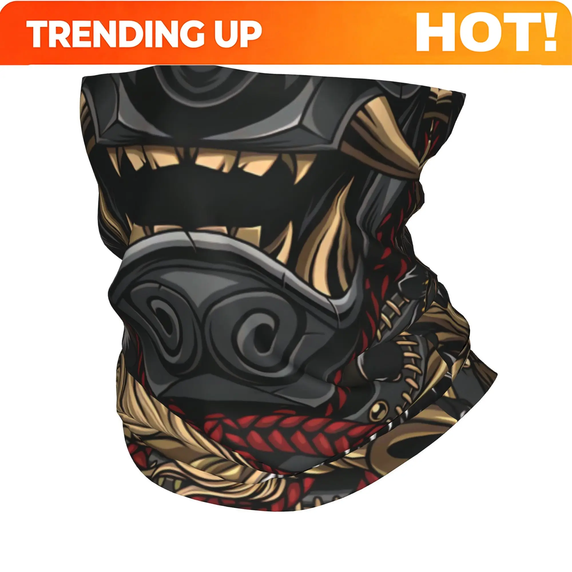 Customization Japanese Samurai Oni Mask With Dragon Art Print Scarf Neckerchief Neck Face Mask Travel Lightweight 2D Print Desig