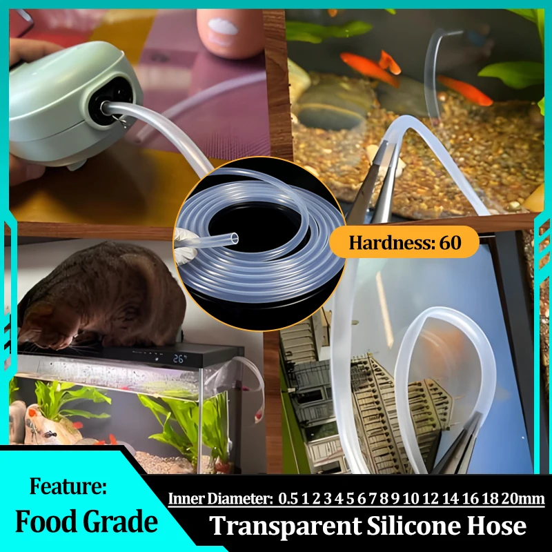 

1-10M Silicone Hose High Temperature Nontoxic Food Grade Clear Transparent Pipe ID 0.5mm-20mm for Faucet Aquarium Garden Tube
