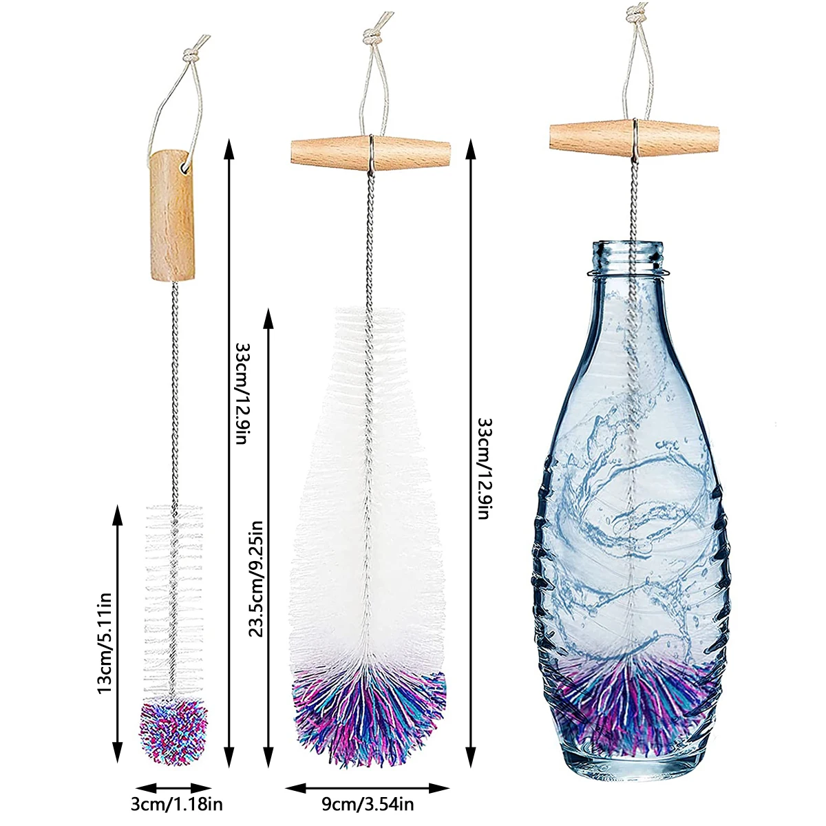 2Pcs Bottle Brush Gentle Scratch-Free Bottle Cleaning Brush Long Handle Deep Clean Kit for Glass Bottle Baby Bottle Water Bottl