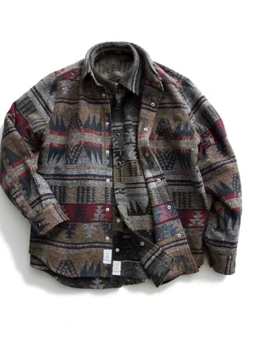 

Kapital Harajuku Sle Men's And Women's Oversized Long Sve irt Ethnic Trendy Wear Resistant Flannel Spring Autumn Jaet