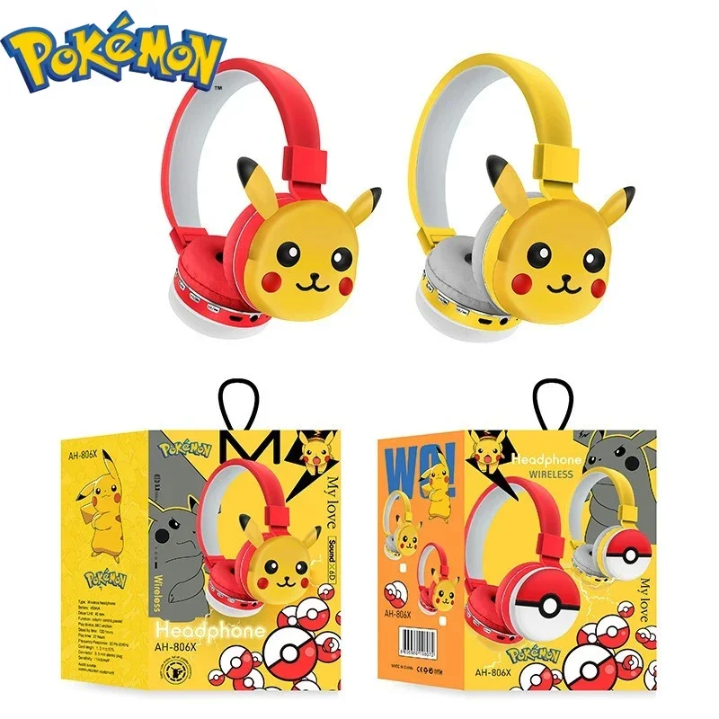 New Style Cartoon Pikachu Model Bluetooth Headset Anime Headphone Child Wireless Earphone Action Figure Kawaii Music Earphones