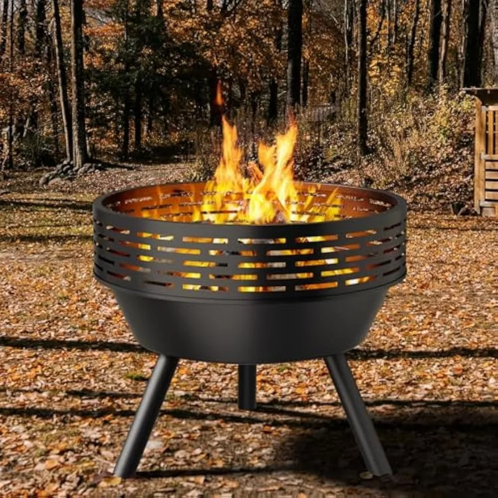 Braço de fogo externo resistente com grelha e tampa, tigela de aço de 23 polegadas para churrasco no quintal e uso no pátio