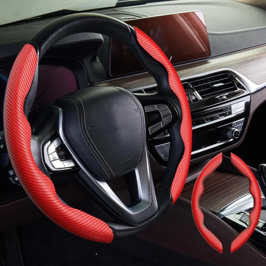 

2pcs Car Steering Wheel CoverAntiSkid Carbon Fiber Steering Wheel Protector for Men Women Multiple Color Options Universal for