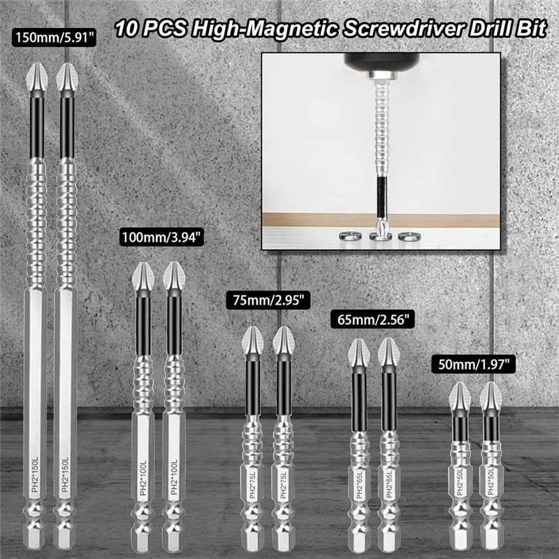 

A93Z 50Mm-150Mm Magnetic Screwdriver Bit Alloy Steel Anti-Slip Long Drill Bit PH2 Handle Electric Drill Screwdriver Drilling Too