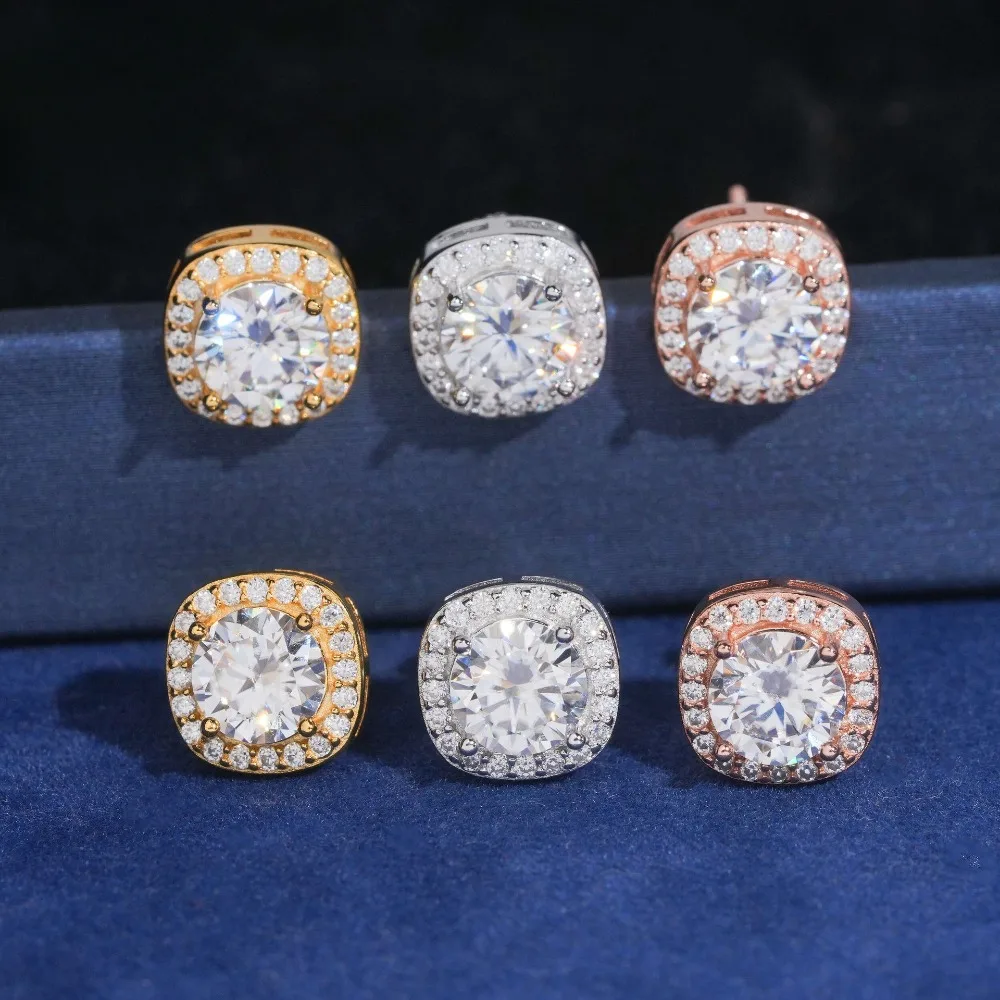 

6,5 мм D Цвет Муассанит Квадратные серьги-гвоздики с ореолом Завинчивающиеся серьги из серебра 925 пробы Ювелирные изделия Геометрические серьги со льдом и бриллиантами Женский подарок