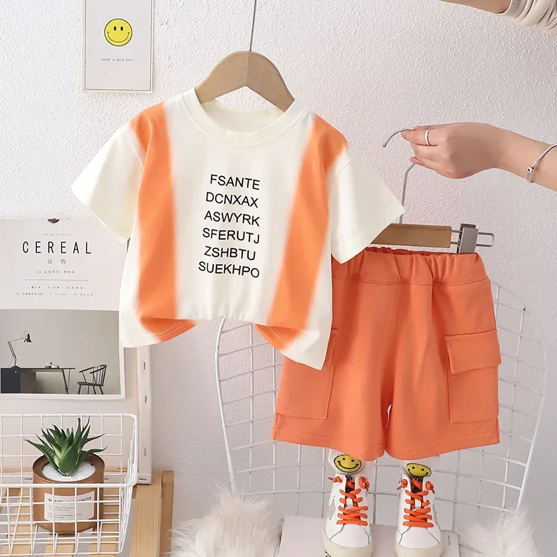 Ropa de moda para bebés, trajes de verano para niños de 9 a 12 meses, camisetas y pantalones cortos de manga corta con estampado de letras, traje para niños