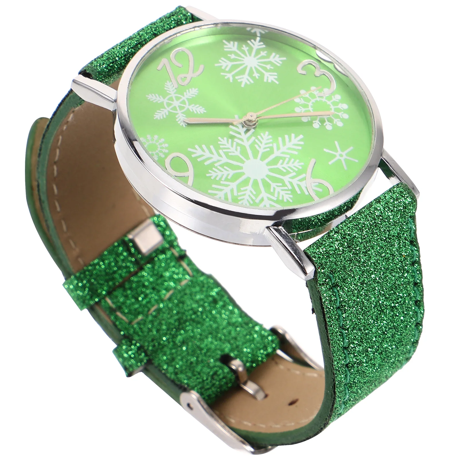 

Christmas Watch Silver Case Green Strap Quartz Ladies Watches Casual Wristwatch Festival Gift Precise Timing Women Watch