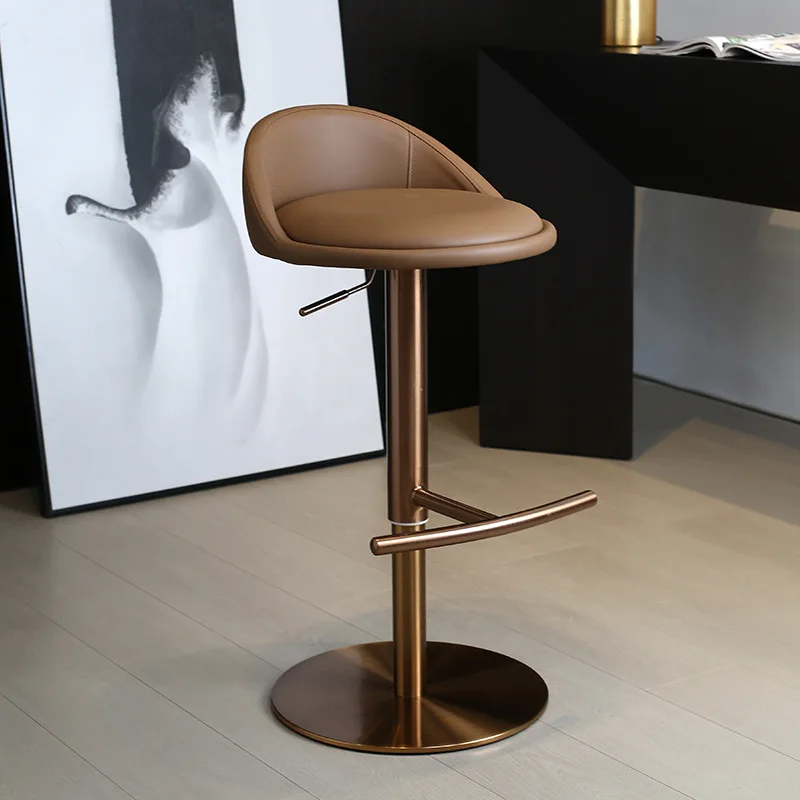Modern Simple Bar Chair Light Luxury Home Stool Stainless Steel Bar Chair High Foot Rotating Stool Island Chair