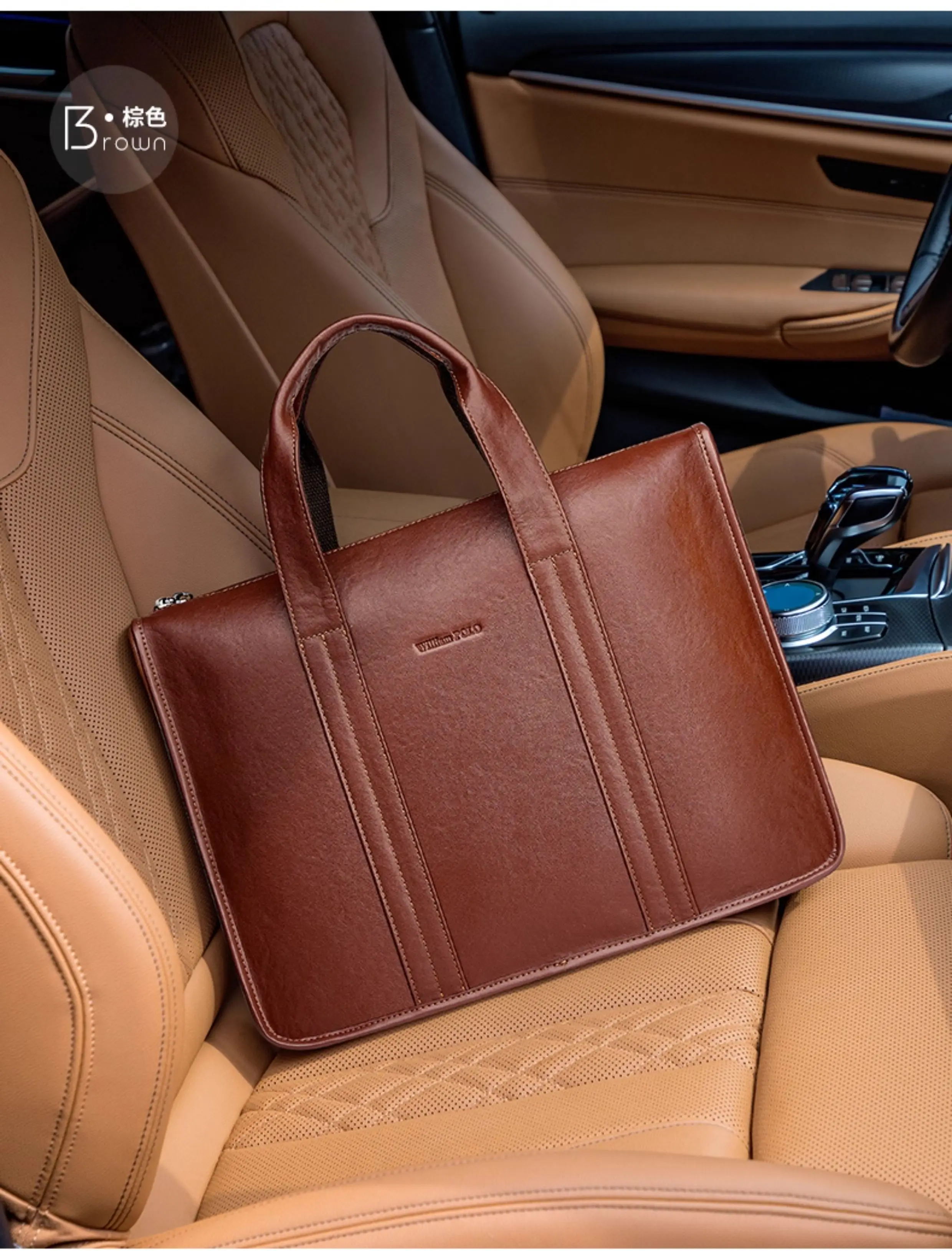 2026 New Men's Genuine Leather Briefcase Top-Grain Cowhide Vintage Business Handbag Shoulder Crossbody Messenger Bag