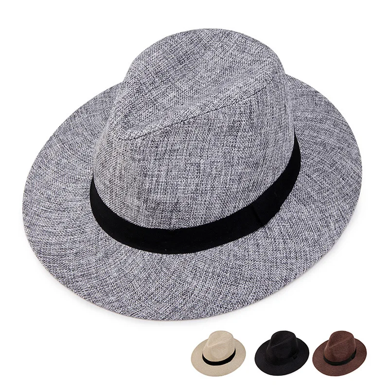 Spring and Summer Top Hats Made of Linen Material with Flat Edges Middle-aged and Elderly Men\'s Sun Hats Men\'s Hats