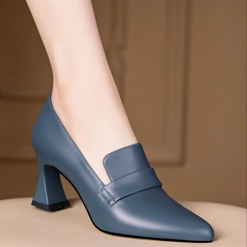 FHANCHU-Escarpins à Talons Hauts en Cuir de Vachette pour Femme, Chaussures Astronomiques Souples à la Mode, Slip-On, Parker Jolie tu, Noir, Bleu, Livraison Directe, Nouveau, 2023