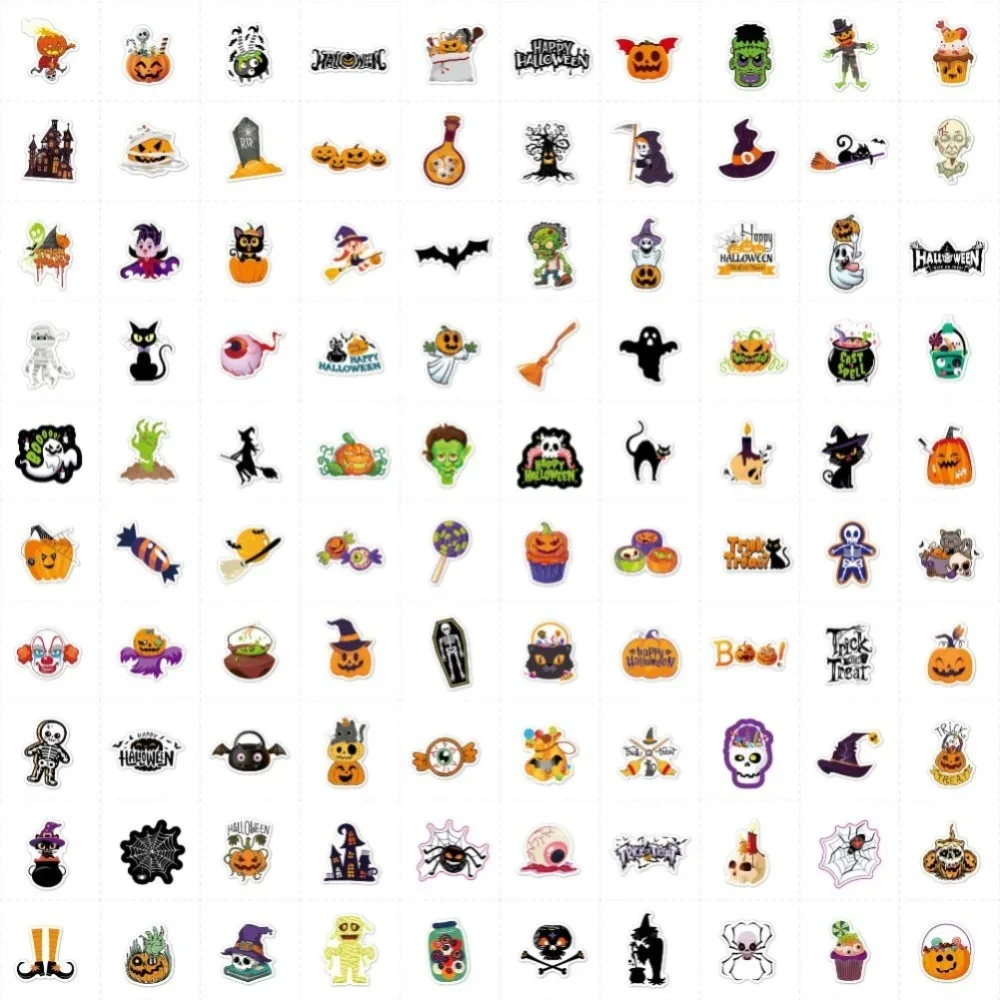 100PCS New Cartoon Halloween Pumpkin Decoration Graffiti Helmet Laptop Cup DIY PVC Children\'s Toy Reward Sticker