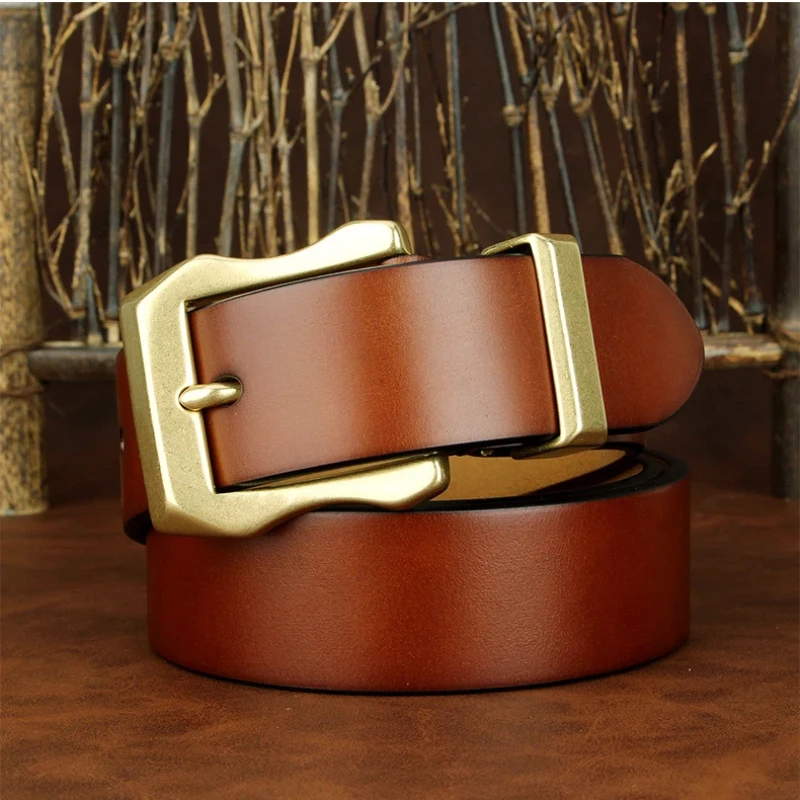 

Thickened Men's Vintage Design Genuine Leather Belts Man Cowhide Copper Needle Buckle Casual High Quality Belt