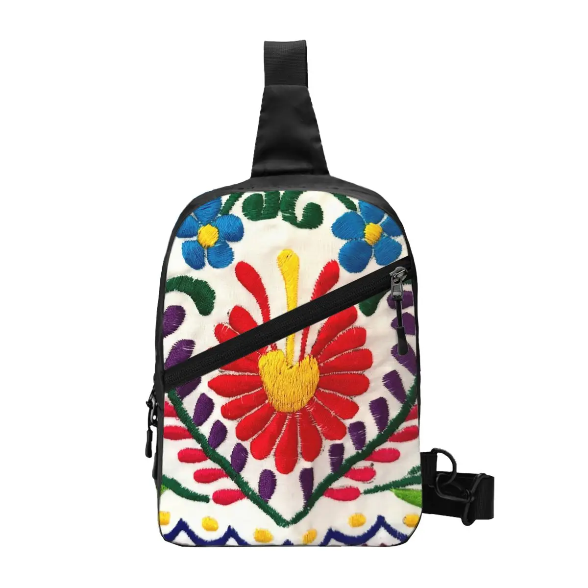 Custom Casual Mexican Flowers Embroidery Sling Bag for Traveling Men Chest Crossbody Backpack Shoulder Daypack