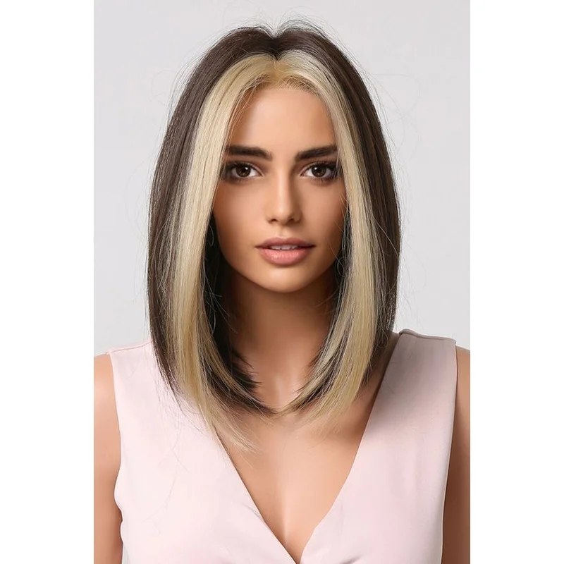 Black Highlight Blonde Short Straight 13x4 T Lace Front Hair Wigs Glueless