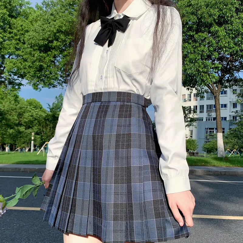 Camicia da studente con risvolto a maniche lunghe a maniche corte multicolore con colletto a punta uniforme uniforme scolastica JK